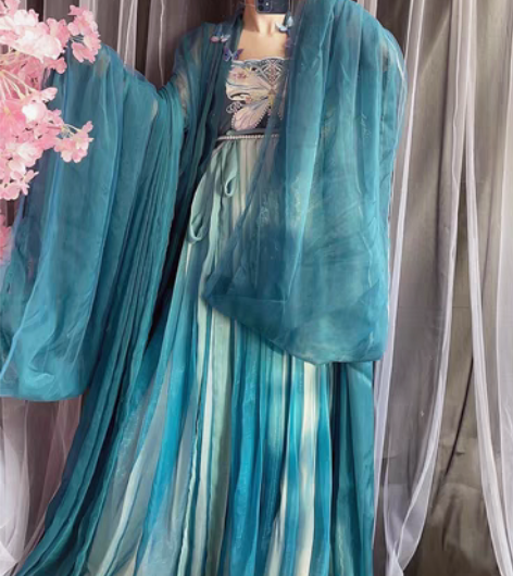 出  玉术诃子裙大袖衫仙女 孔雀蓝L码 全...