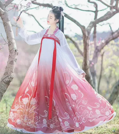 如梦霓裳汉服水仙花十二花神唐制汉服襦裙红色...