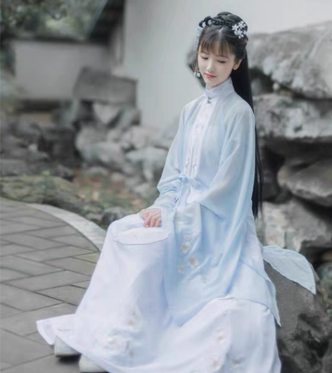 包邮如梦霓裳春季汉服女对襟立领纱衫襦裙[花...