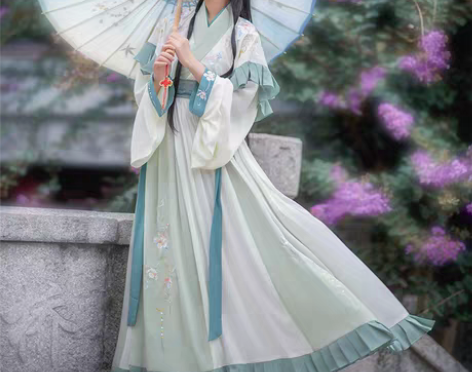 转卖如梦霓裳汉服女花卿晋制交领半袖齐腰襦裙...