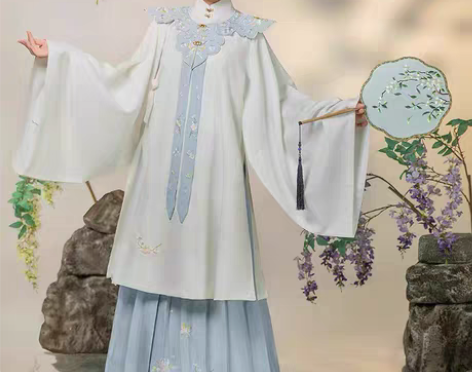 九曲阑珊原创汉服女芷蝶明制立领长袄刺绣云肩...