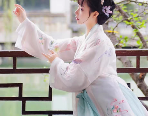 包邮都城南庄汉服女春夏日常百搭双层绣花肉色...