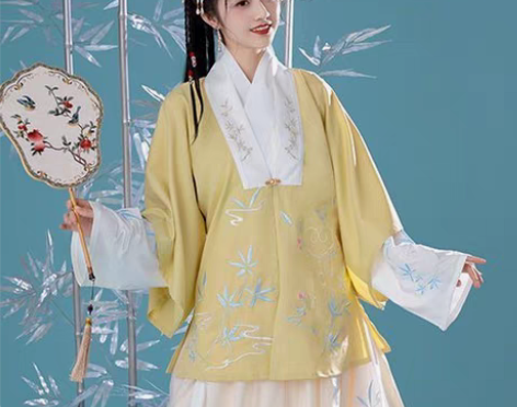 包邮清梳玉竹春明制汉服女正品原创对襟半袖汉...