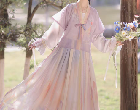 转卖洛苓唐褙子汉服女圆领短衫褶裙原创齐腰中...