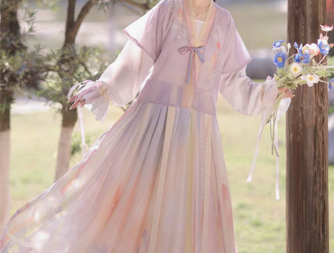 转卖洛苓唐褙子汉服女圆领短衫褶裙原创齐腰中...