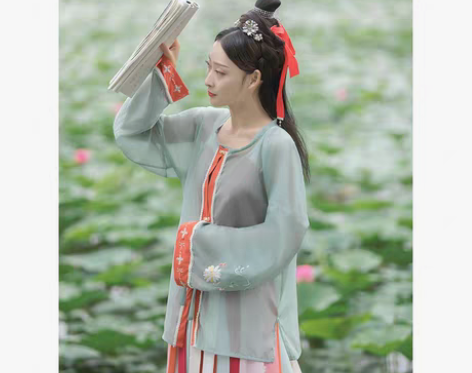 转卖五五年三堇雏菊汉服女圆领衫一片式襦裙百...