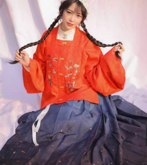 包邮七月夕绛梦明制汉服女刺绣方领补服秋冬款...