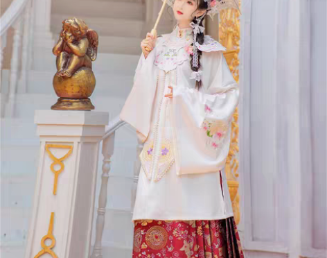 转卖汉旭明制汉服女立领斜襟全套织金妆花云肩...