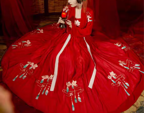 转卖汉服女正品原创中国风春夏日常刺绣襦裙红...