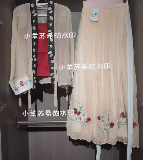 劲合宋制汉服满绣裙御集飞机袖对襟短衫红色吊...