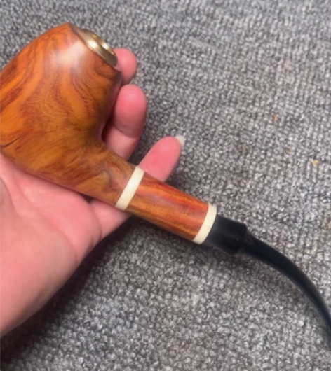 海南黄花梨,老板烟斗,白色镶嵌的猛犸,尺寸...