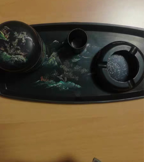 包邮福建实木胎黑漆彩绘烟具， 80年代初购...