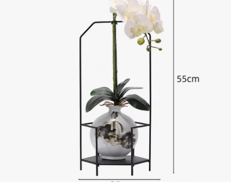 转卖新中式铁艺水墨陶瓷花瓶蝴蝶兰插花茶几花...