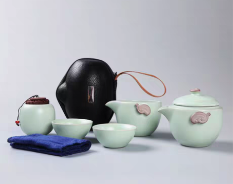 转卖整套户外旅行茶具套装便携包式汝窑快客杯...