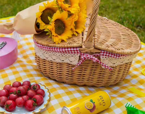 转卖野餐用品小藤编手提购物郊游道具野炊收纳...