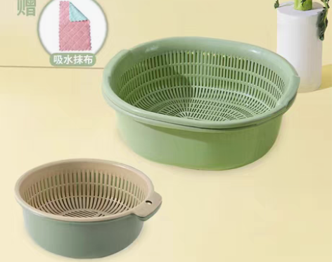 包邮9.9元两套双层沥水篮洗菜盆加大塑料家...