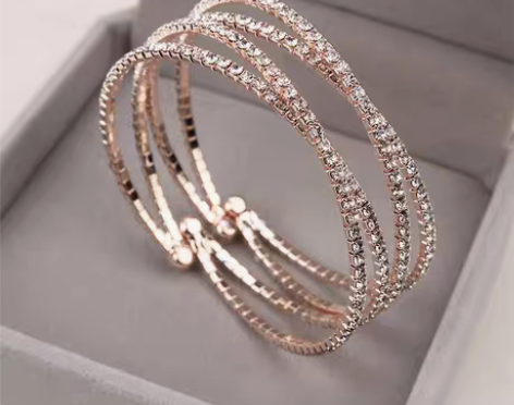 转卖韩版时尚精致18K玫瑰金镶钻多层交叉手...