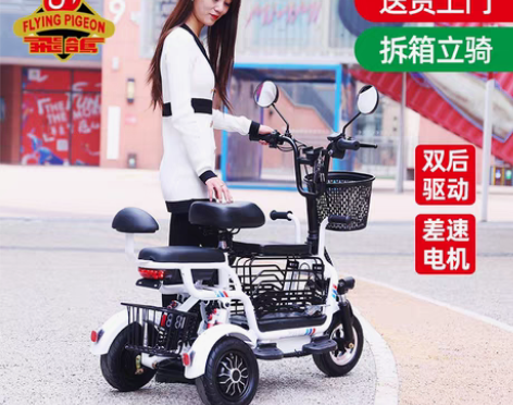 转卖飞鸽电动三轮车家用小型接送孩子老年人女...