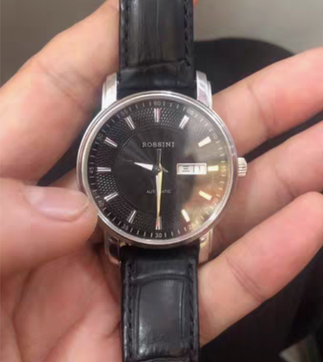 包邮罗西尼自动机械男表真皮表带！品相新蓝宝...