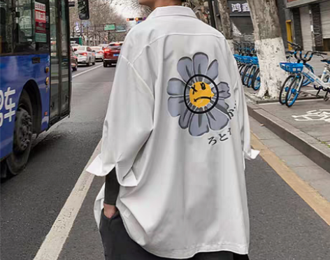 转卖短袖衬衫男生港风日系小雏菊衬衣七分袖韩...