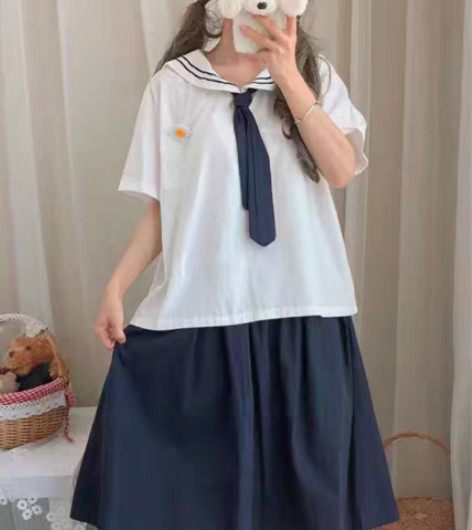 包邮海军领半身裙少女夏装 学生百搭套装学院...