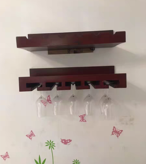 复古实木红酒架挂墙，轻奢倒挂酒杯架置物架家...