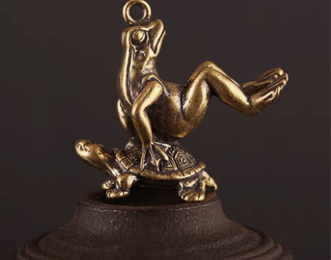 包邮铜艺微雕古玩铜器乌龟背青蛙摆件仿古实心...