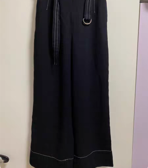 拉贝缇直筒裤拉夏贝尔姐妹品牌 腰带设计黑色...