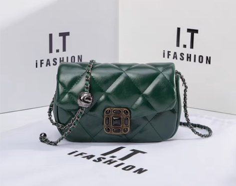 包邮新款时尚百搭 高级菱格链条羊皮小香风小...