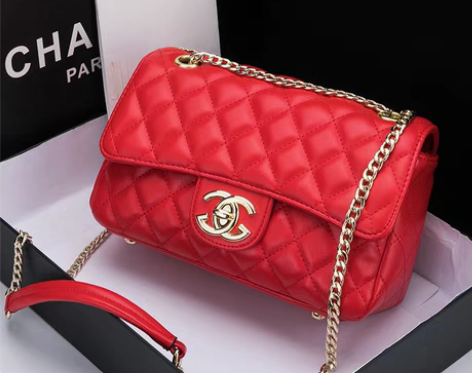 转卖意尔康2022新款小香风菱格链条包红色...