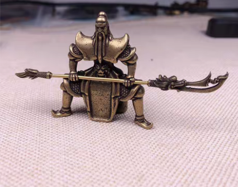 包邮黄铜古玩忠义关公桌面摆件武圣关二爷仿古...