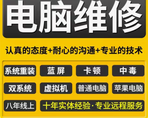 包邮系统重装远程故障咨询修复蓝屏死机卡顿安...