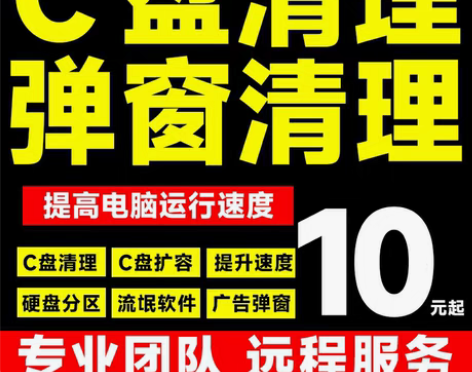电脑维修/c盘清理/流氓软件广告去除/蓝屏...