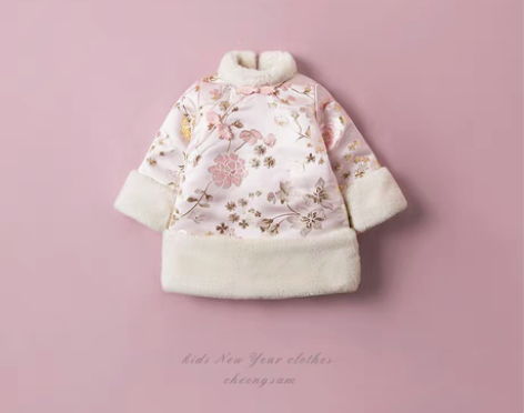 转卖木本尚女宝拜年服冬汉服女童夹棉加厚毛领...