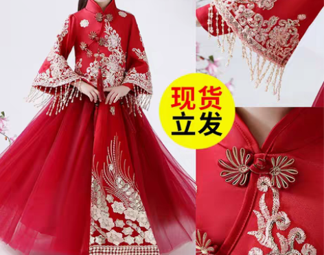 转卖女童唐装儿童汉服中国风红色宝宝拜年服古...