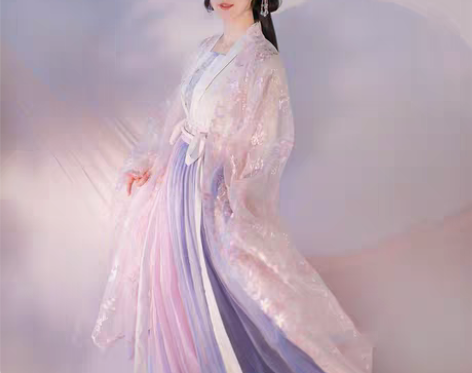 原创云裳记春樱紫蓝汉服女夏季齐胸大袖衫中国...