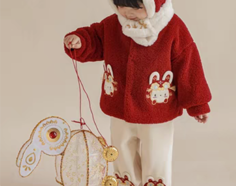 转卖女童新年衣服中国风汉服拜年服红色喜庆兔...