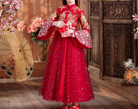 转卖女童汉服秋冬装古装儿童唐装宝宝拜年服中...