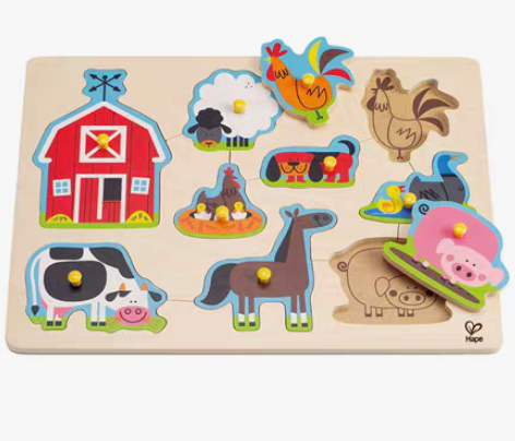 包邮Hape 农场动物木制拼图  9成新，...