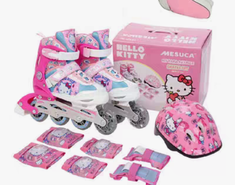 转卖凯蒂猫儿童溜冰鞋,玩过二次,9成新,粉...