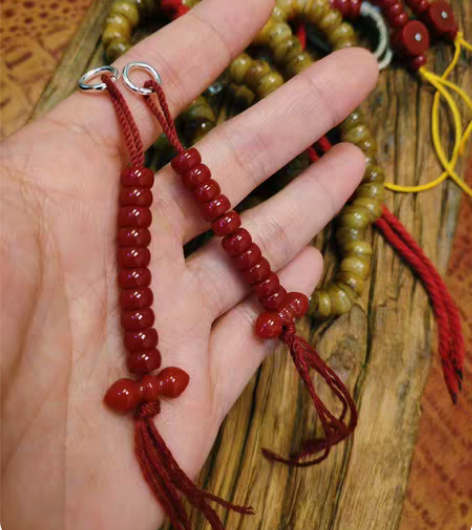 包邮红料器赛璐璐侧挂一套一藏式元素佛珠配饰...