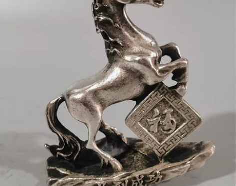 包邮实心白铜马到成功奔跑马马生肖家居店铺酒...