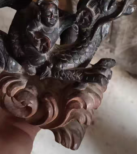 包邮老红木木雕，哪吒闹海，大战龙王三太子，...