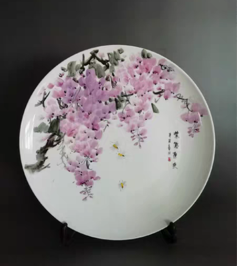 包邮紫气东来，纯手绘瓷盘 纯手绘，直径35...