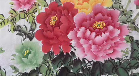 包邮手绘写意国画牡丹装饰 工艺：手绘 装裱...