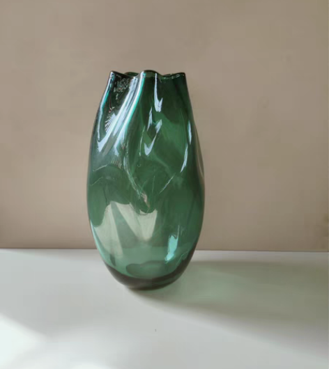 包邮墨绿色花瓶 人工打造玻璃花瓶 吹制经典...