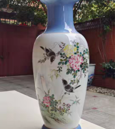 包邮粉彩花鸟观音瓶 艺林堂全新5ivesi...