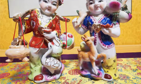 包邮金童 玉女 景德镇陶瓷 材质：粉彩陶瓷...