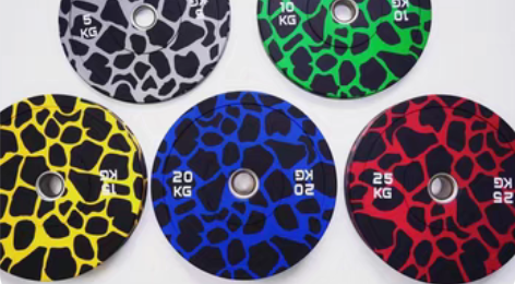 包邮新款彩色全胶豹纹杠铃片，规格5kg、1...