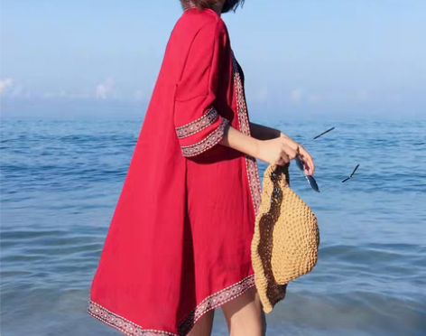 转卖防晒衫女中长款配裙子夏季薄衫宽松海边沙...